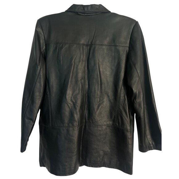 Margaret Godfrey Womens Black Leather Blazer Jacket 12P - Picture 2 of 9